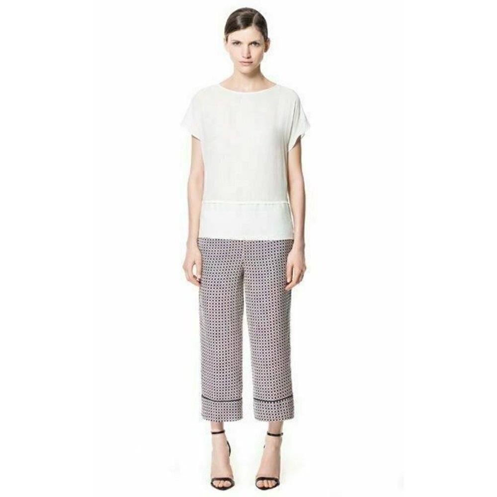 Zara Woman Printed Trousers Elastic Waist Pants XS - Picture 3 of 10